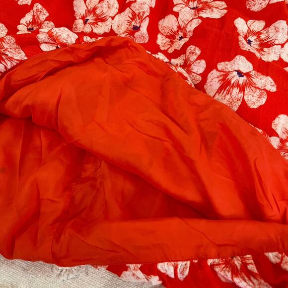 Anthropologie Tiered Gauze Bubble Hem Mini Dress Bright Red Floral Lined Cotton - Picture 6 of 9